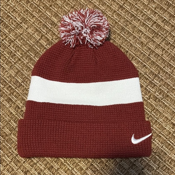 Nike Other - Nike Red & White Stripe Pom Beanie